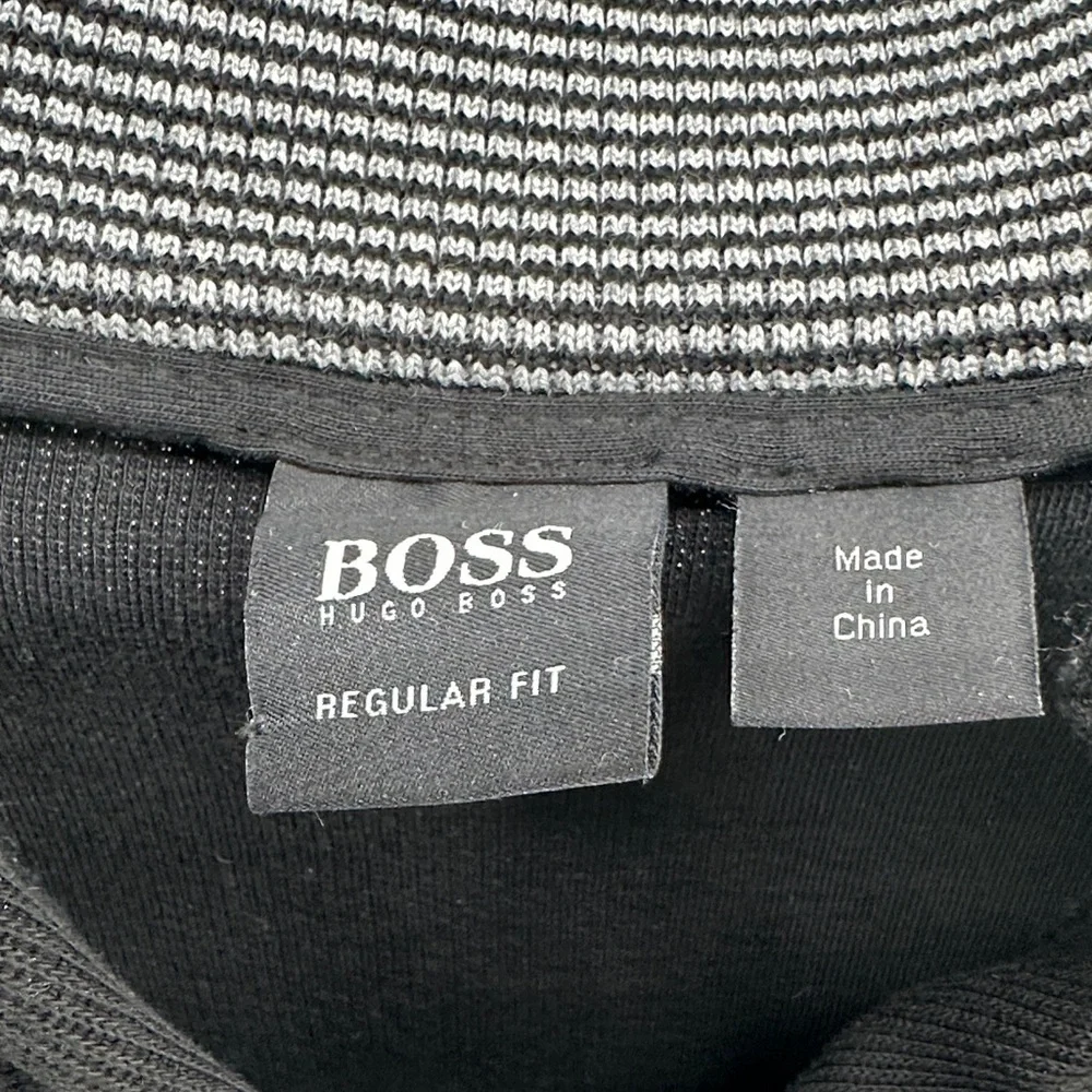 Hugo Boss Black Button-Up Sweater with Striped Collar